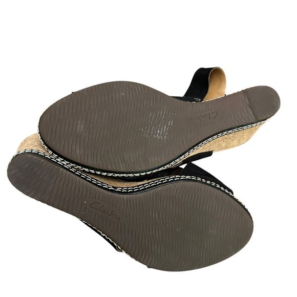 CLARKS Collection Helio Float Black Nubuck Wedge Heels Size 8 Adjustable Strap - Picture 8 of 11